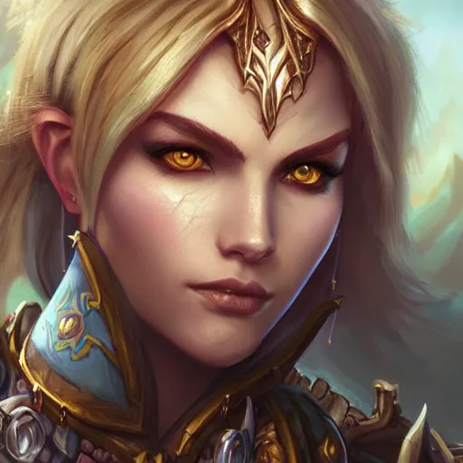 Image similar to world of warcraft human female character portrait, close up, concept art, intricate details, highly detailed photorealistic portrait by michael komarck, adam hughes, seseon yoon, artgerm and warren louw