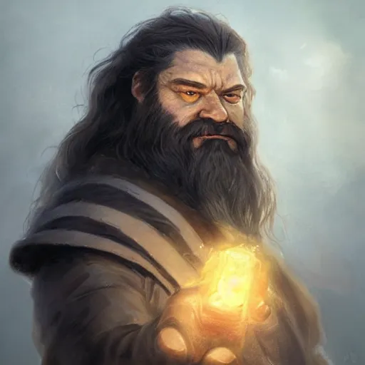 Prompt: a beautiful portrait of a Breton god based on Hagrid with glowing eyes by Greg Rutkowski and Raymond Swanland, Trending on Artstation, cloudy background, anime art style
