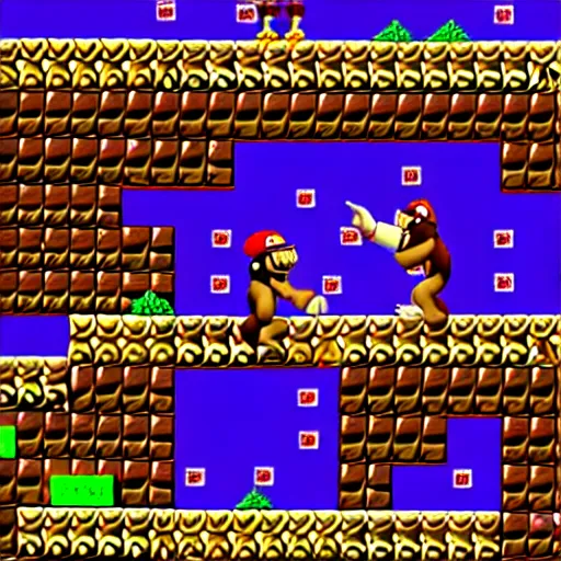 Image similar to Donkey Kong in a beautiful mine with shiny crystals on the wall, floating barrels and minecarts. In-game screenshot.