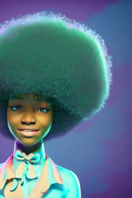 Prompt: a centered render of a cute cool afro disco girl from the seventies, by dreamworks, by pixar, by viktoria gavrilenko, by leticia gillett, by lois van baarle, perfect face, 3 d, 8 k