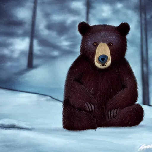Prompt: a bear singing a very sad song