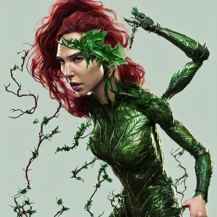 Image similar to portrait of Gal Gadot as a Poison Ivy in Batman & Robin 1997. intricate artwork. by Tooth Wu, wlop, beeple, dan mumford. octane render, trending on artstation, greg rutkowski very coherent symmetrical artwork. cinematic, hyper realism, high detail, octane render, 8k