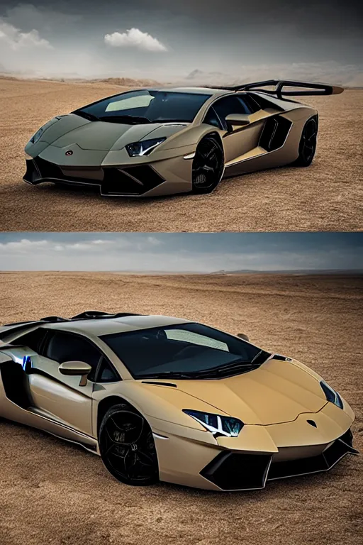 Image similar to Lamborghini Aventador in Mad Max Fury Road.