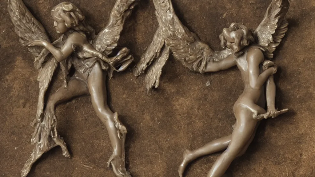 Prompt: a Wax casting art of a fallen angel