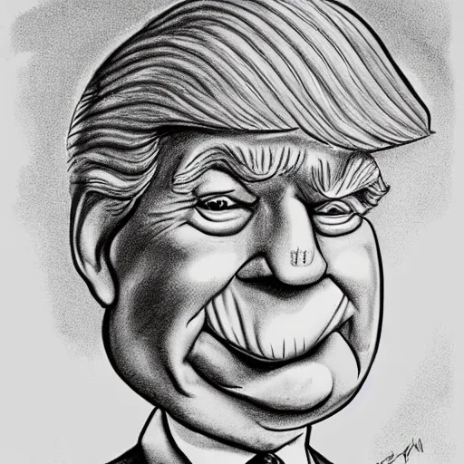 Image similar to a caricature drawing by Mort Druker of Donald Trump