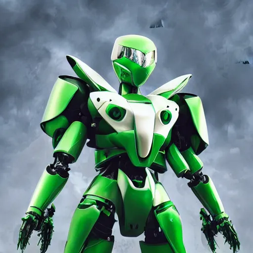 Prompt: saudi warrior mecha, green and white, full body mecha suit, epic urban battle, Murata Yasushi Nirasawa Style, beautiful aesthetic, photorealistic, volumetric lighting, hyperrealistic, octane render, HDR, Production IG Studios Anime Style, concept art