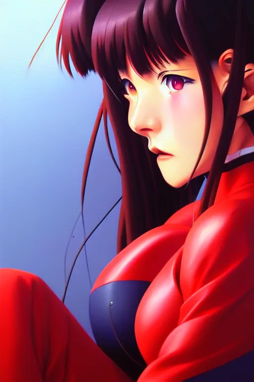 Image similar to a ultradetailed beautiful painting of misato from evangelion, by wlop trending on artstation