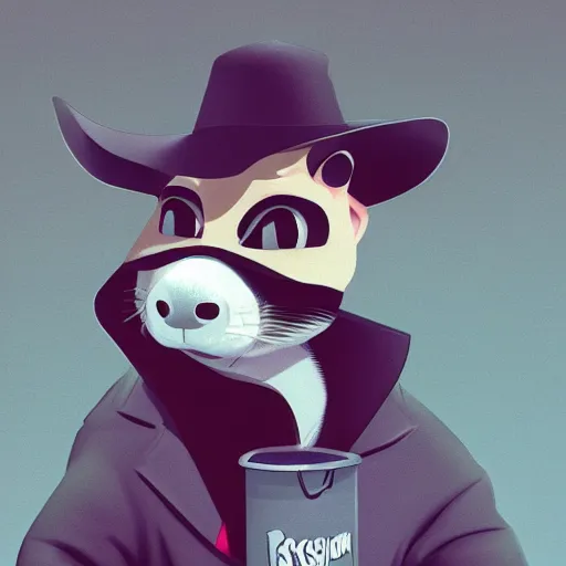 Prompt: possum wearing a trenchcoat and french mustache, looking suspicious, next to a trash can, 4 k, trending on artstation