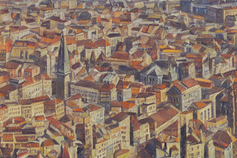 Prompt: birds view of an old european city, oil paining, very detailed, high resolution
