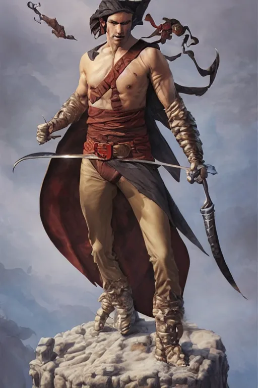 Image similar to portrait of the scimitar silkworm thief wearing forgotten scabbard by artgerm and Craig Mullins, James Jean, Andrey Ryabovichev, Mark Simonetti and Peter Morbacher 16k