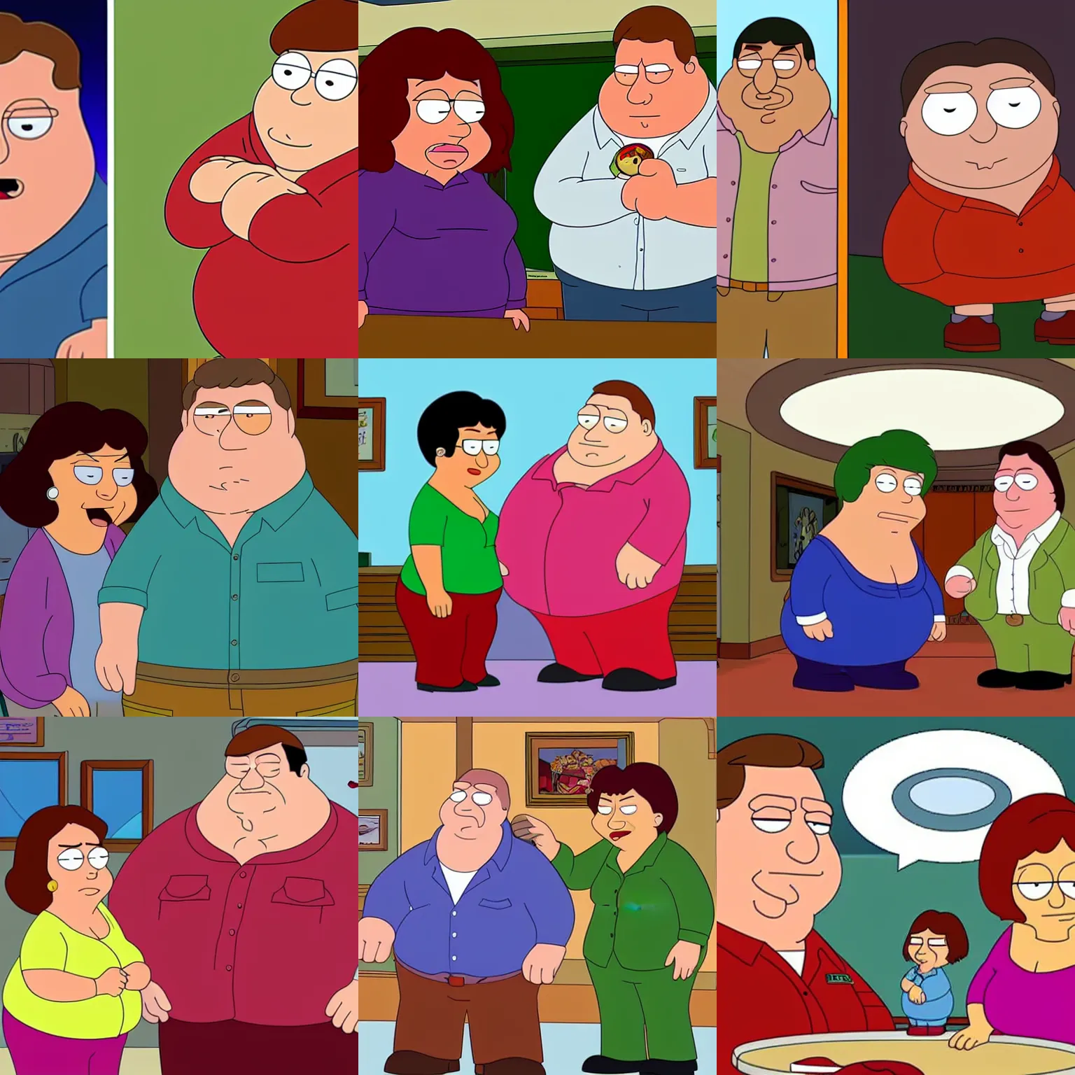 Prompt: John Goodman and Roseanne Barr in an episode of Family Guy