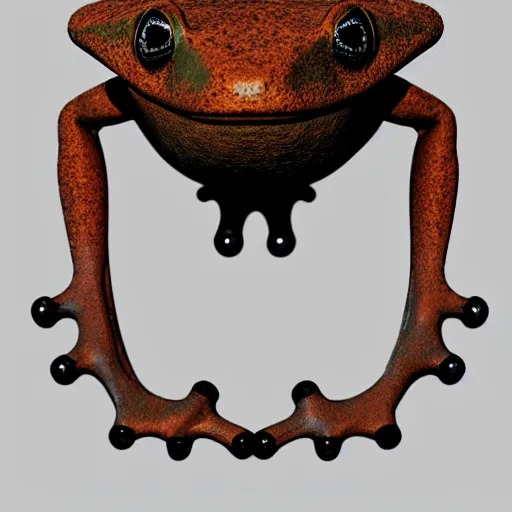 Image similar to frog made out of rusty gear, octane render