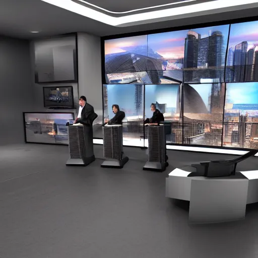 Image similar to TV news studio background, unreal engine, hyper realism, high detailed, 8k,