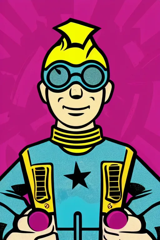 Image similar to fallout 7 6 retro futurist illustration art by butcher billy, sticker, colorful, illustration, highly detailed, simple, smooth and clean vector curves, no jagged lines, vector art, smooth andy warhol style