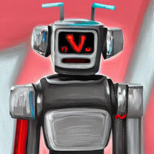 Image similar to robot taking canvas away from a human, digital painting