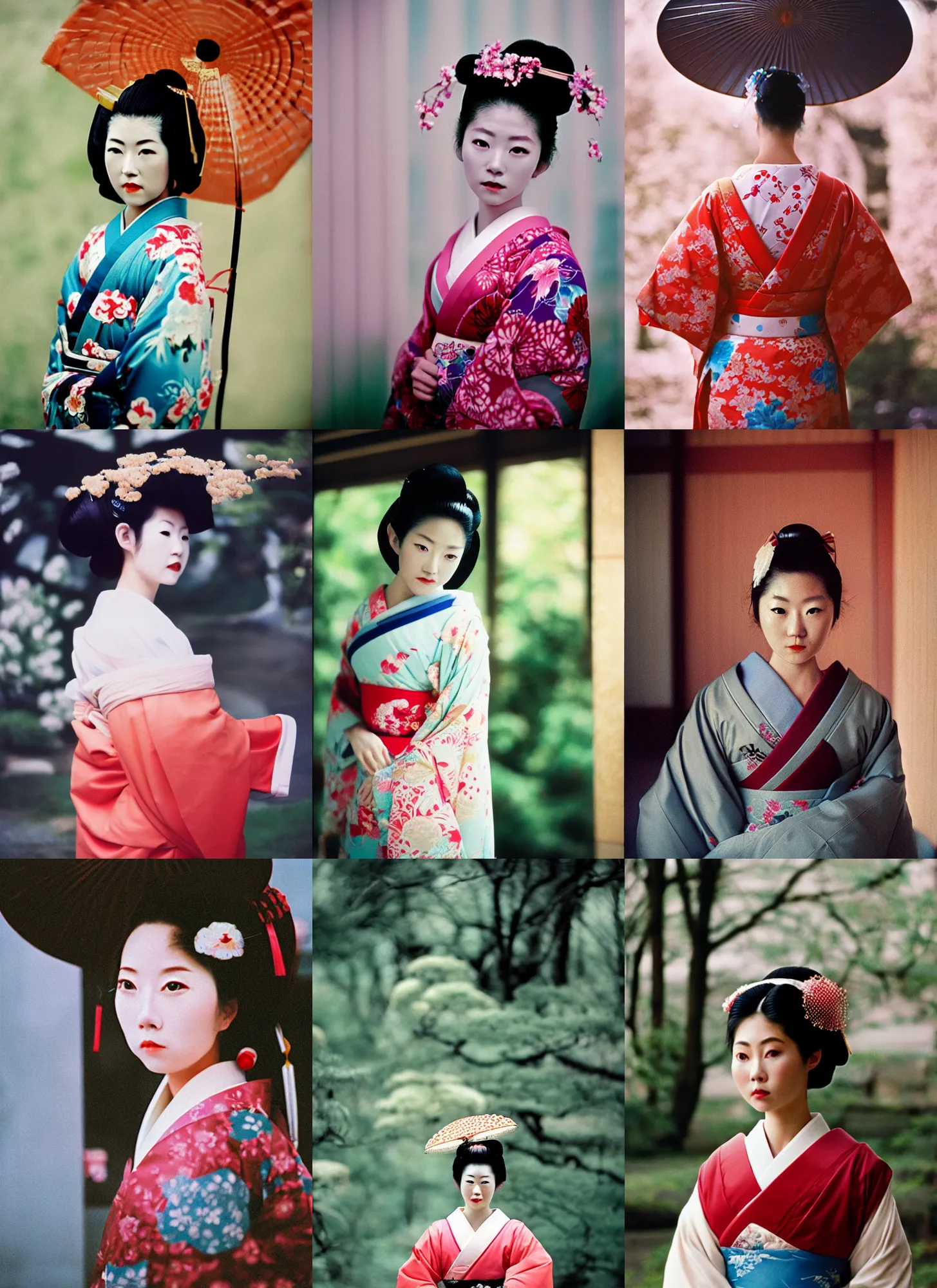 Prompt: Portrait Photograph of a Japanese Geisha CineStill 50 Daylight X-Pro
