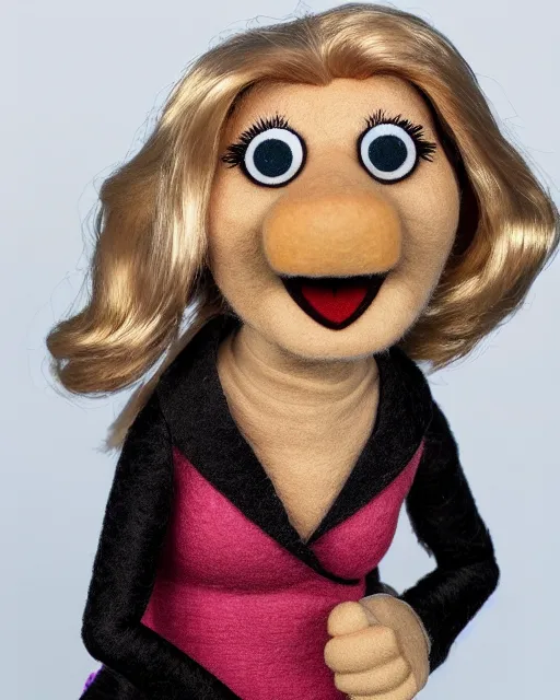 Image similar to skyler white as a muppet. highly detailed felt. hyper real photo. 4 k.