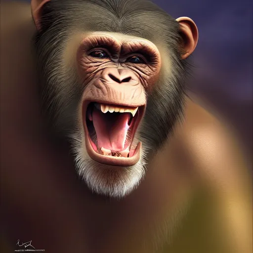 Image similar to Strong Angry Chimpanzee Screaming, Boris Vallejo, Epic, 8k resolution, ArtStation, Hyperrealistic