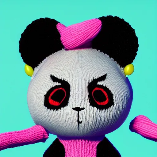 Prompt: knit candypunk panda, high - quality, character design!!!! beautiful lighting, magicpunk, dollpunk, 1 6 k, oled, octane, redshift, hyper detailed, excellent detail