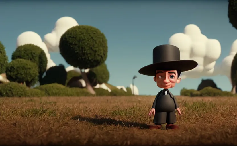 Image similar to buster keaton in disney pixar style, volumetric lighting, octane render, unreal engine, very detailed