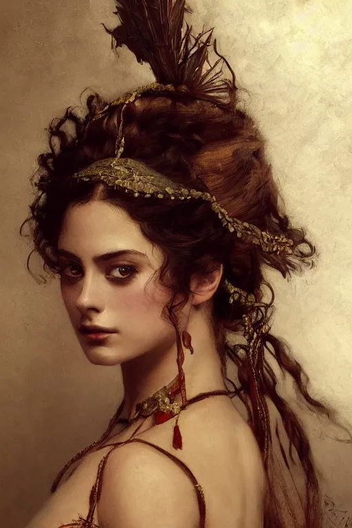 Image similar to courtesan kaya scodelario, traditional corsican, intricate, highly detailed, artstation, illustration, jurgens, rutkowski, bouguereau