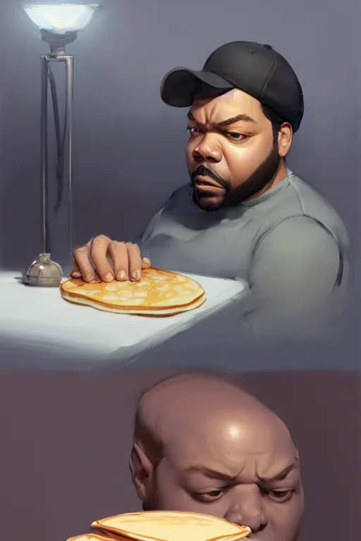 Image similar to ice cube making pancakes animation pixar style, by magali villeneuve, artgerm, jeremy lipkin and michael garmash, rob rey and kentaro miura style, golden ratio, trending on art station