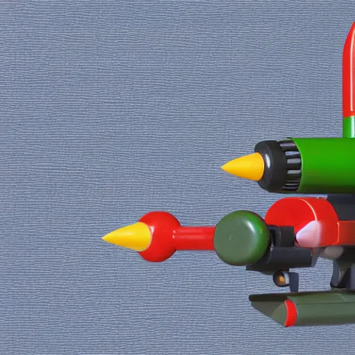 Prompt: a rocket launcher designed by fisher price, product photo, well lit, high detail