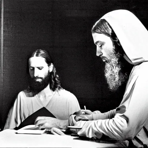 Prompt: Jesus failing a polygraph test, photography