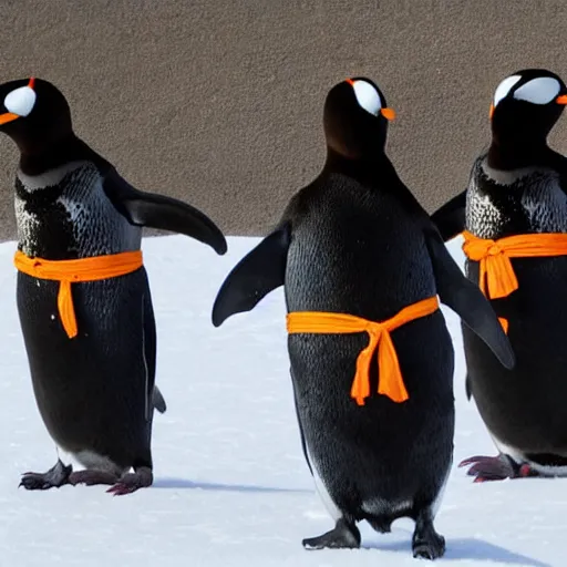 Image similar to penguins dressed as ninjas