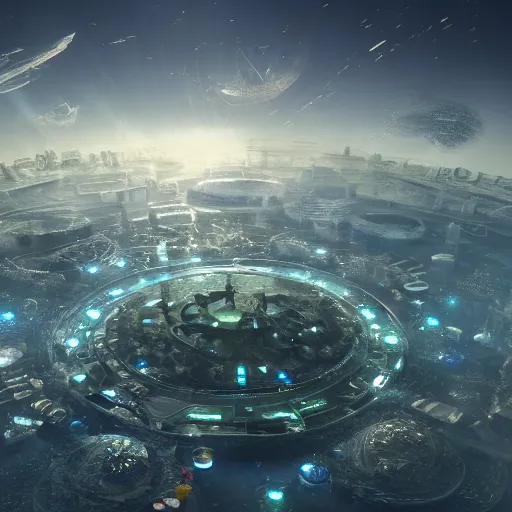 Prompt: giant scifi city under bubble on the sea, trending on artstation, photo-realistic, 8k
