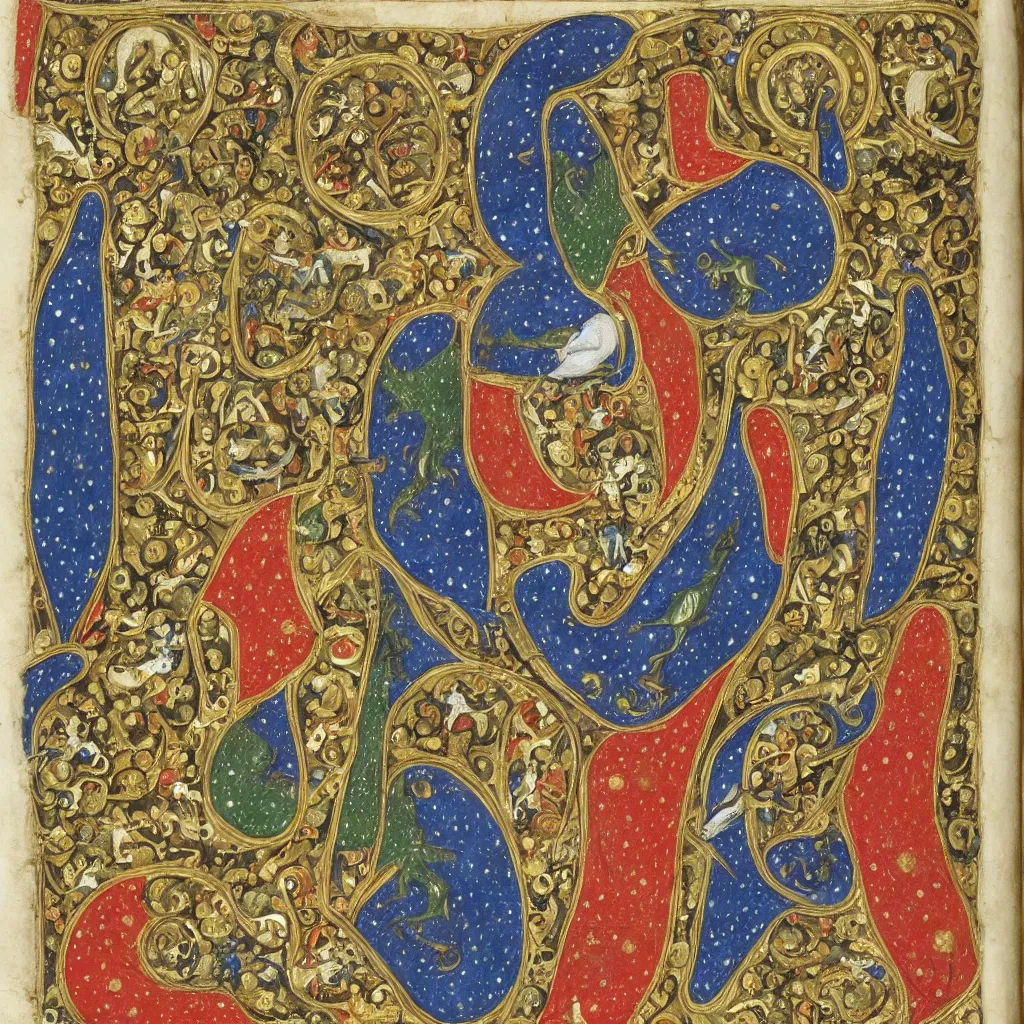 Prompt: detailed medieval illuminated manuscript of the beginning of the universe