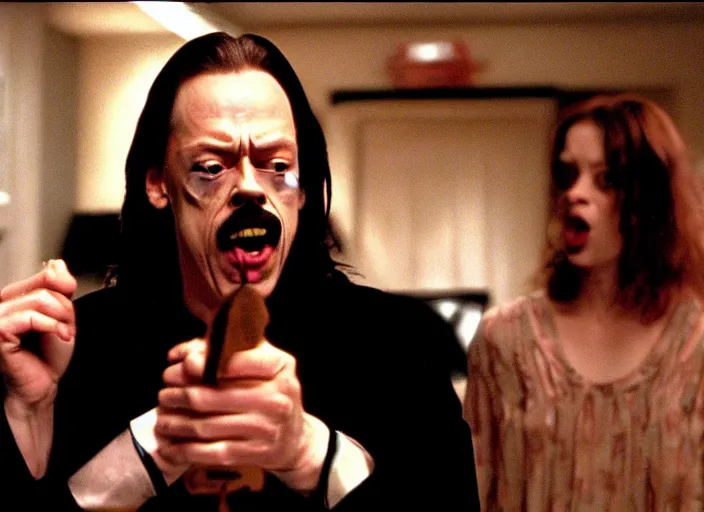 Image similar to steve buscemi in a still from the movie The Room (2003), screaming You Are Tearing Me Apart Lisa!