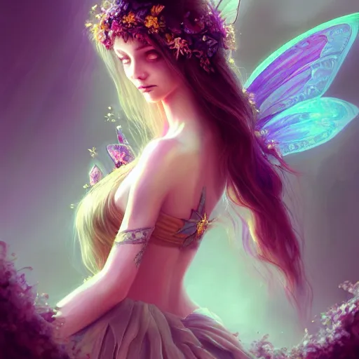 Image similar to a picture of a pretty fairy, elegant, epic, detailed, intricate, digital painting, concept art, realistic, smooth, focus, rim light,