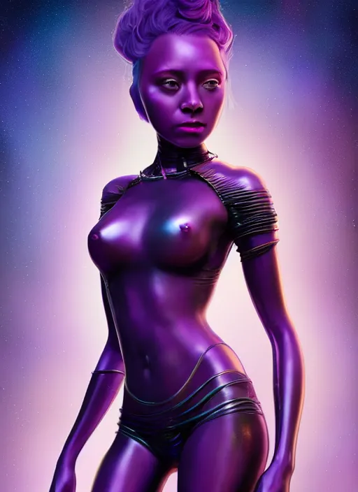 Image similar to full body young woman : : purple galactic obsidian punk : : weta disney pixar movie still photo : : hi - fructose, sci fi, fantasy, decadent highly - detailed digital painting, full length shot, golden ratio, octane render, artstation, smooth, sharp focus, artgerm, mucha, loish, wlop, gogo : :