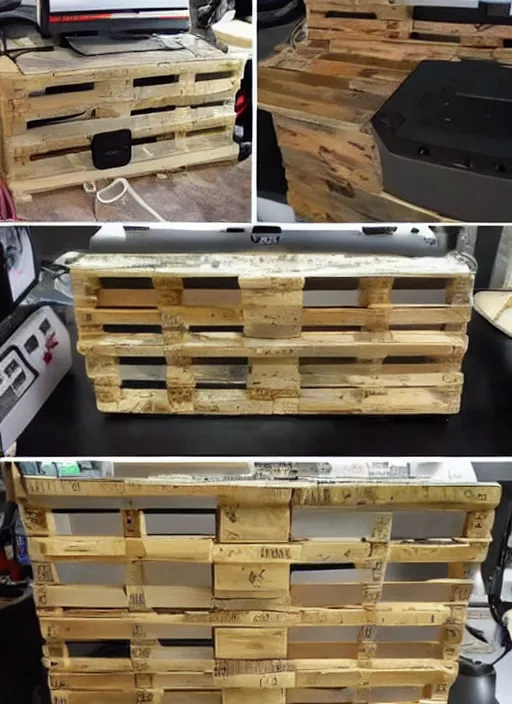 Image similar to a gaming computer made out of wood pallet