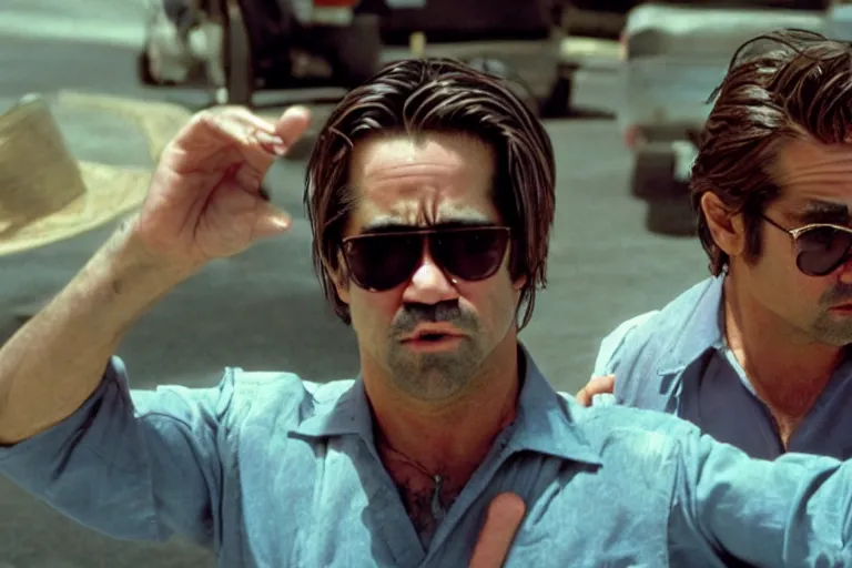 Prompt: colin farrell as raoul duke and javier bardem as dr gonzo in