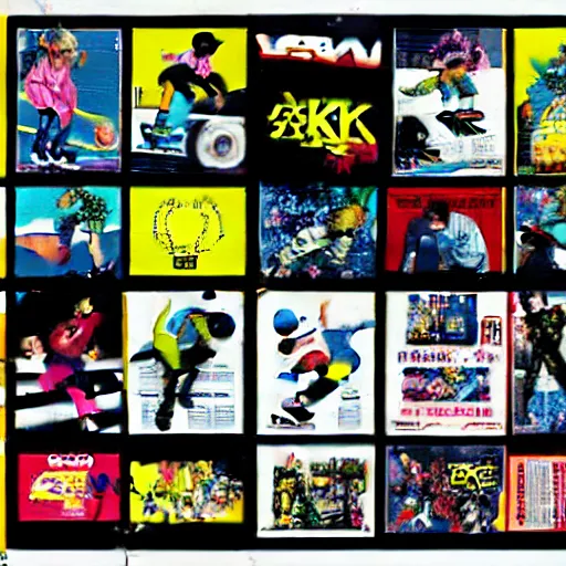 Prompt: y 2 k videogame poster ad scan, collage art, collage of people skating, street wear 2 0 0 0 s y 2 k magazine