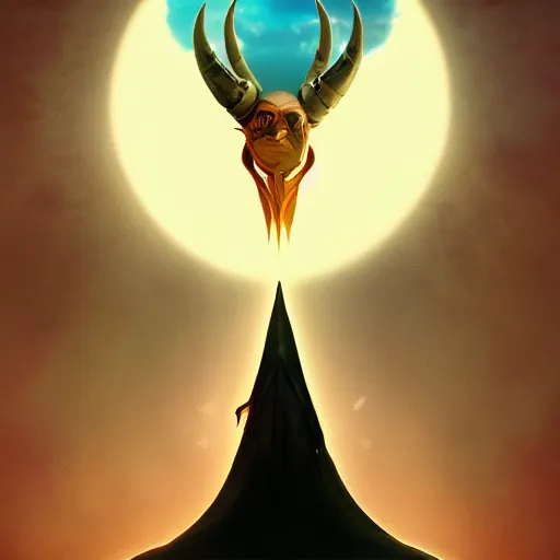 Image similar to Portrait of Salvador Dali as the Sauron, horns under his cheek, mattepainting concept Blizzard pixar maya engine on stylized background splash comics global illumination lighting artstation lois van baarle, ilya kuvshinov, rossdraws