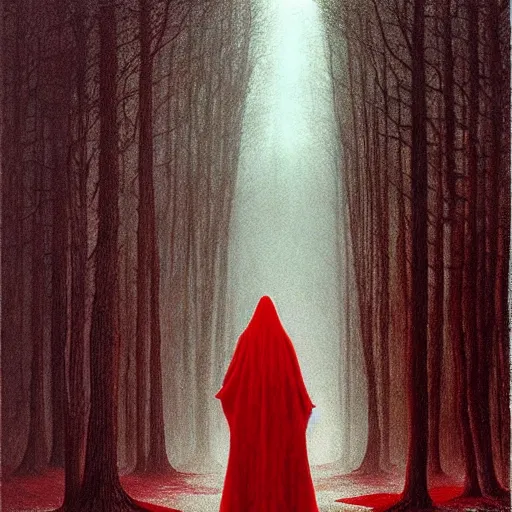 Image similar to Red Riding Hood in style of Zdislaw Beksinski