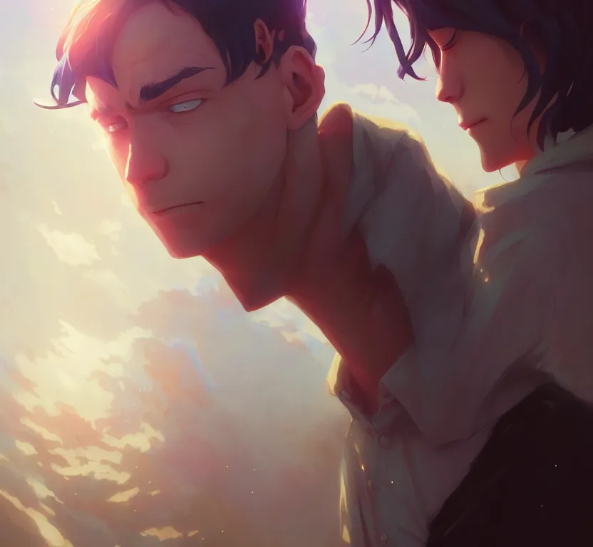 Prompt: ' lost in a lucid dream, my soul drifted away'says the depressed man, by artgerm, stephen bliss, greg rutkowski, loish, rhads, makoto shinkai and lois van baarle, ilya kuvshinov, rossdraws.