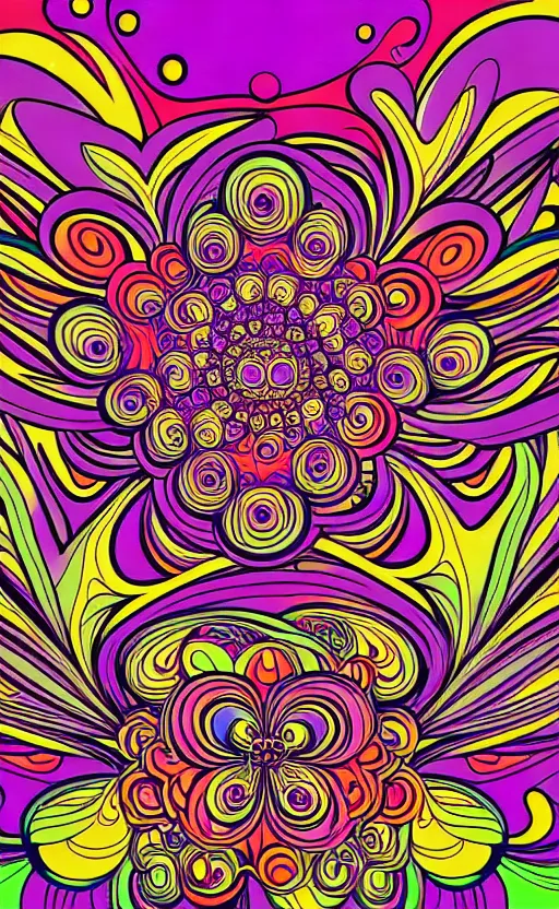 Image similar to fantastic flowers trippy, psychedelic, wide angle shot, white background, vector art, illustration by frank frazetta