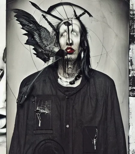 Image similar to portrait of marilyn manson by joel peter witkin and hieronymus bosch, high quality, high detail