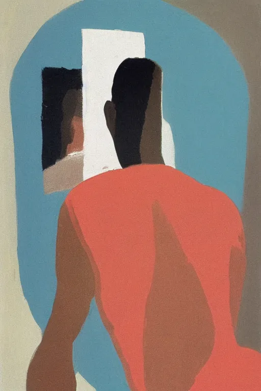 Image similar to man looking into a mirror, 1960’s minimalist advertising illustration, painterly, expressive brush strokes