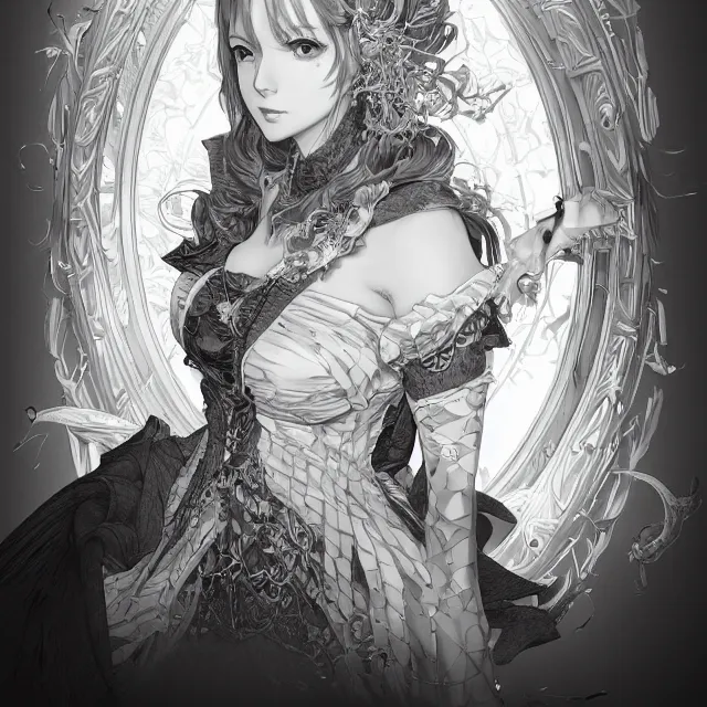 Prompt: the portrait of the lawful evil sorceress lawyer as an absurdly beautiful, graceful, elegant, sophisticated, anime woman, an ultrafine hyperdetailed illustration by kim jung gi, irakli nadar, intricate linework, bright colors, octopath traveler, final fantasy, unreal engine 5 highly rendered, global illumination, radiant light, detailed and intricate environment