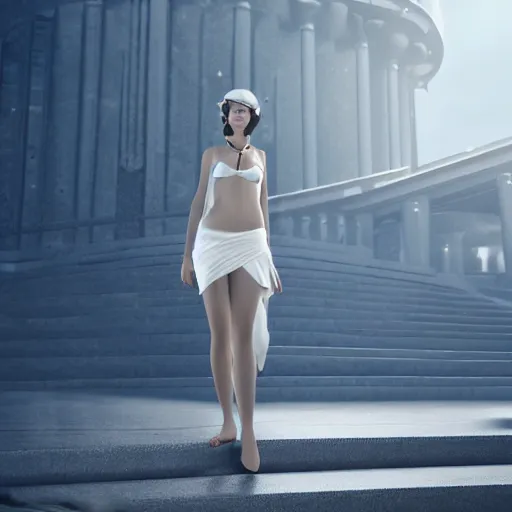 Image similar to a girl in an elegant white dress, with a black bikini underneath, 1920s, by WLOP, 8k octane render