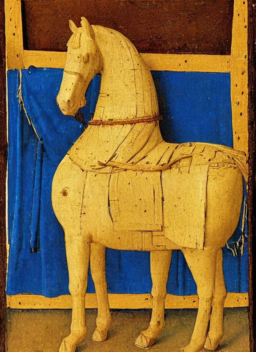 Image similar to wooden toy of a horse, medieval painting by jan van eyck, johannes vermeer, florence