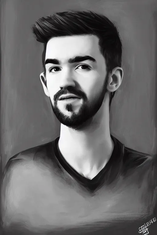 Image similar to Sean McLoughlin, Jacksepticeye, Irish Youtuber, solo portrait, gigachad, grayscale 🎨🖌️