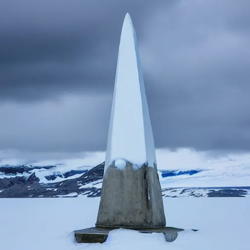 Image similar to a obelisk in antarctica. overcast sky, grainy.