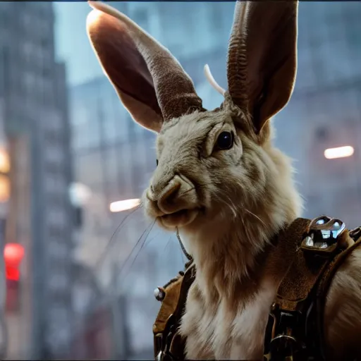 cyborg albino jackalope cyberpunk, 8K HD, movie still | Stable ...