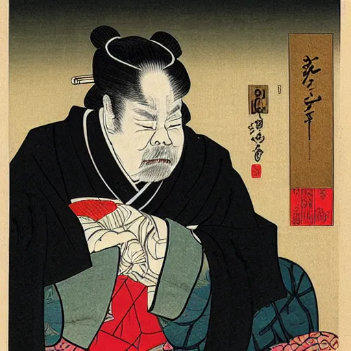 Image similar to portrait of wilford brimley as a geisha, ukiyo - e